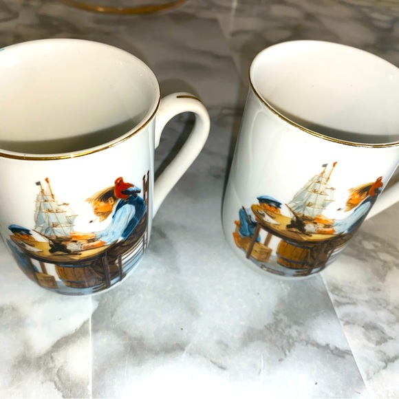 Vintage Norman Rockwell 1980s set of two mugs Boat craftsman and little boy - Picture 1 of 5